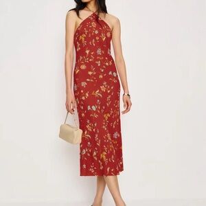Reformation Red Floral Midi Dress